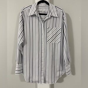 Nordstrom Black and White Striped Button Down Shirt